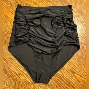 Empetua XL High Waisted Swim Bottoms Black Ruched Tummy Control